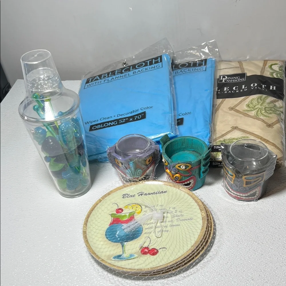 Colorful Barware and Tablecloth Party Supplies Set